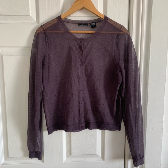 Moda International Purple Sheer Button Front Cardigan - Picture 5 of 13
